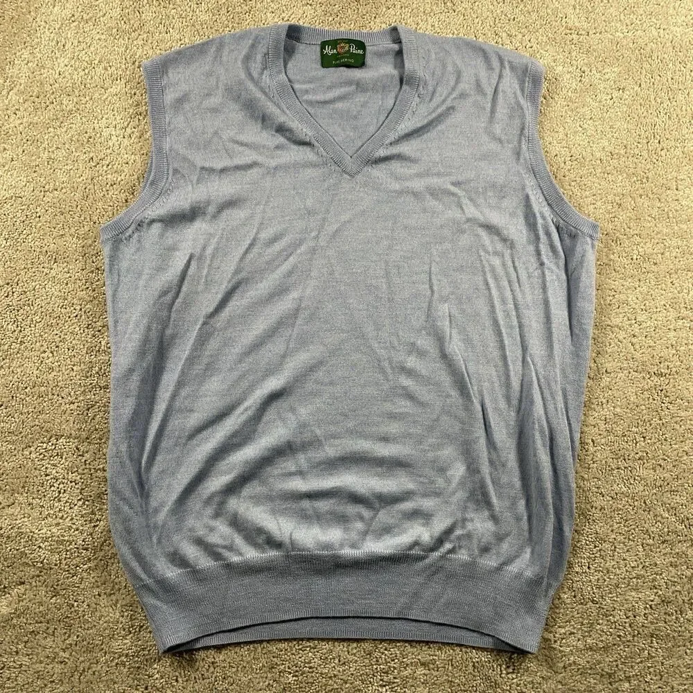 Vintage Alan Paine Men’s V-Neck Sweater Vest Gray Merino Wool UK 44 EUR 52 US L
